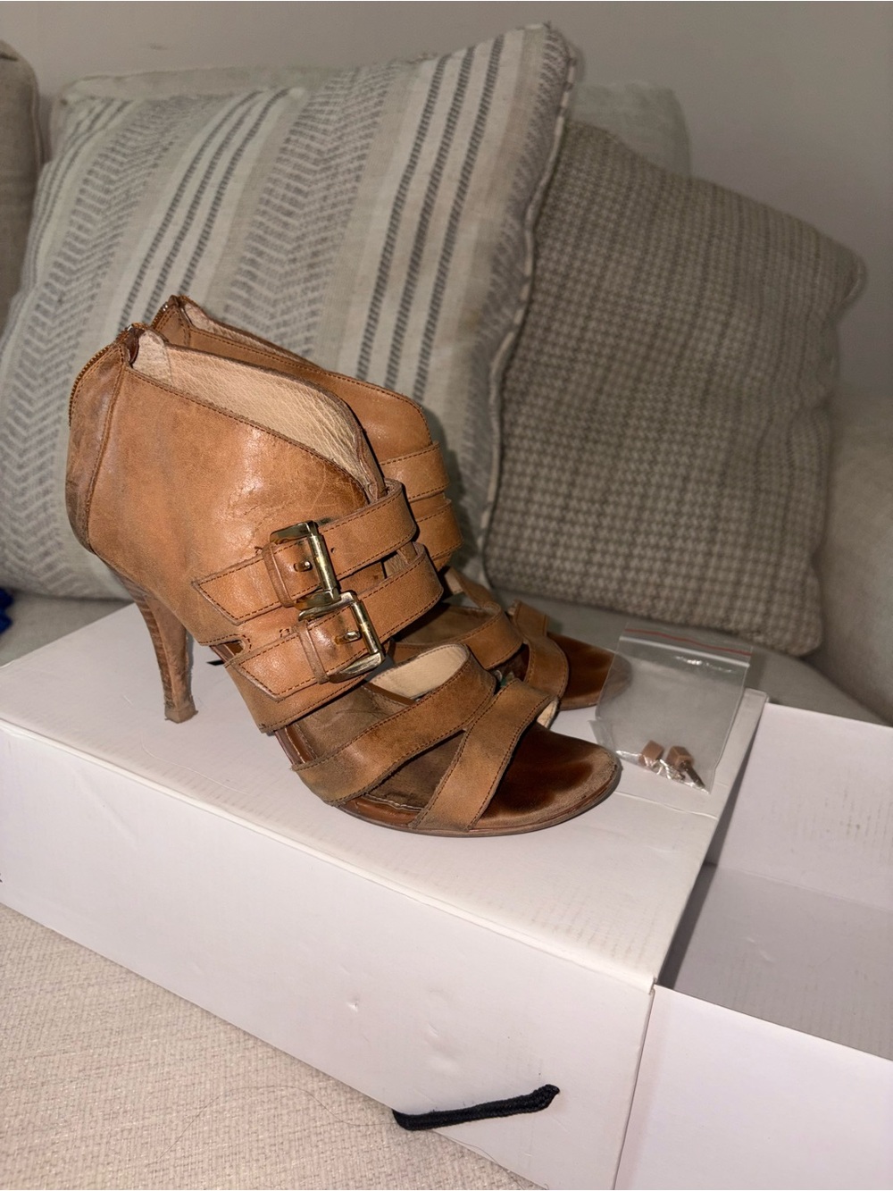 Aldo Brown Strappy Buckle High-Heel Sandal Booties